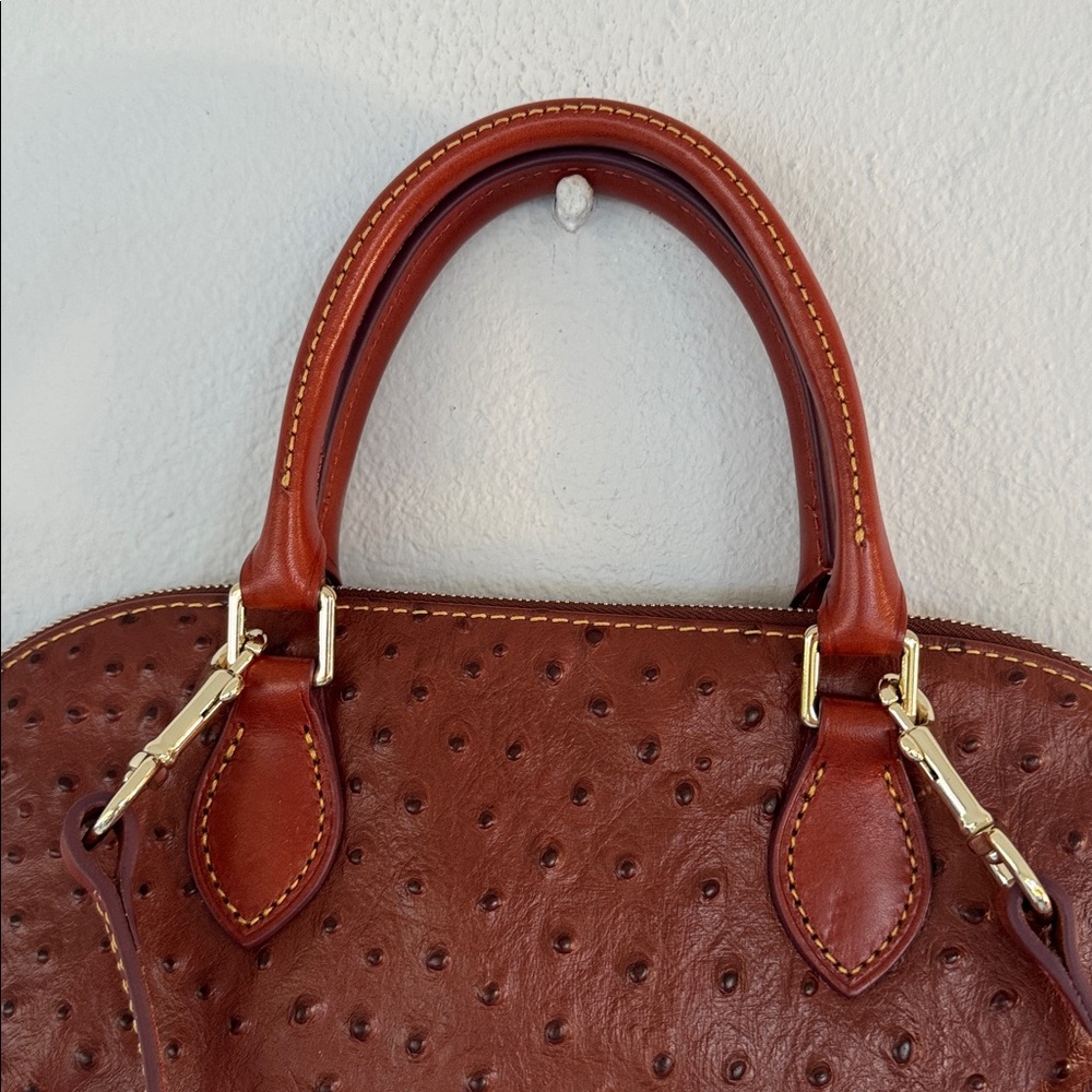 Dooney & Bourke brown ostrich leather zip zip satchel crossbody bag - Picture 2 of 16
